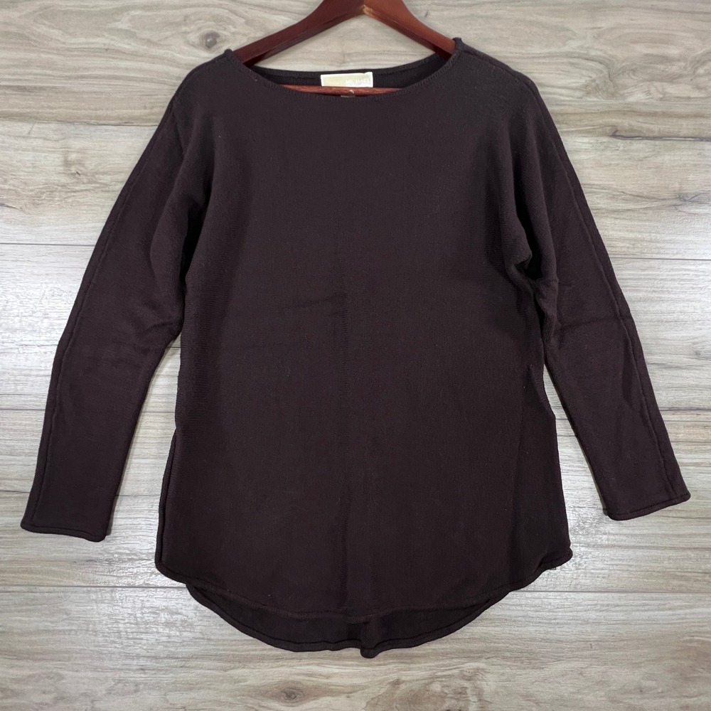 Michael Kors Womens Brown Knit Boat Neck Side Dual Zip Sweater Small